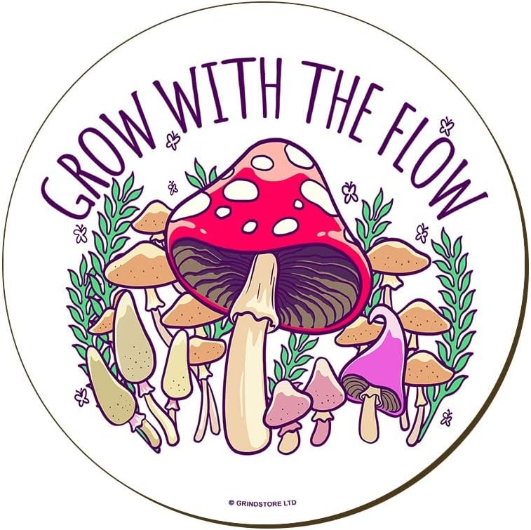 Grow With The Flow Mushroom Toadstool Coaster Tea Coffee Nature Lover