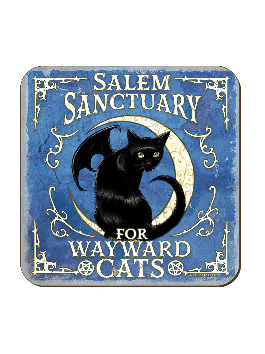 Salem Sanctuary Cat Coaster Feline Witchy Pagan Gift Alternative Present Tea Coffee