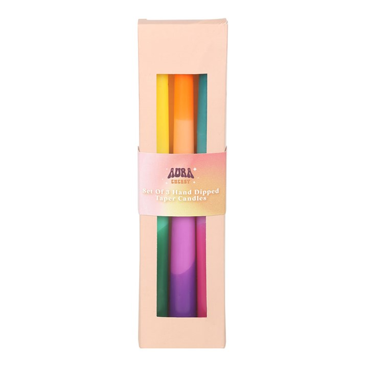 Set of 3 Dipped Aura Energy Vibrant Taper Candles Meditation Altar Spiritual
