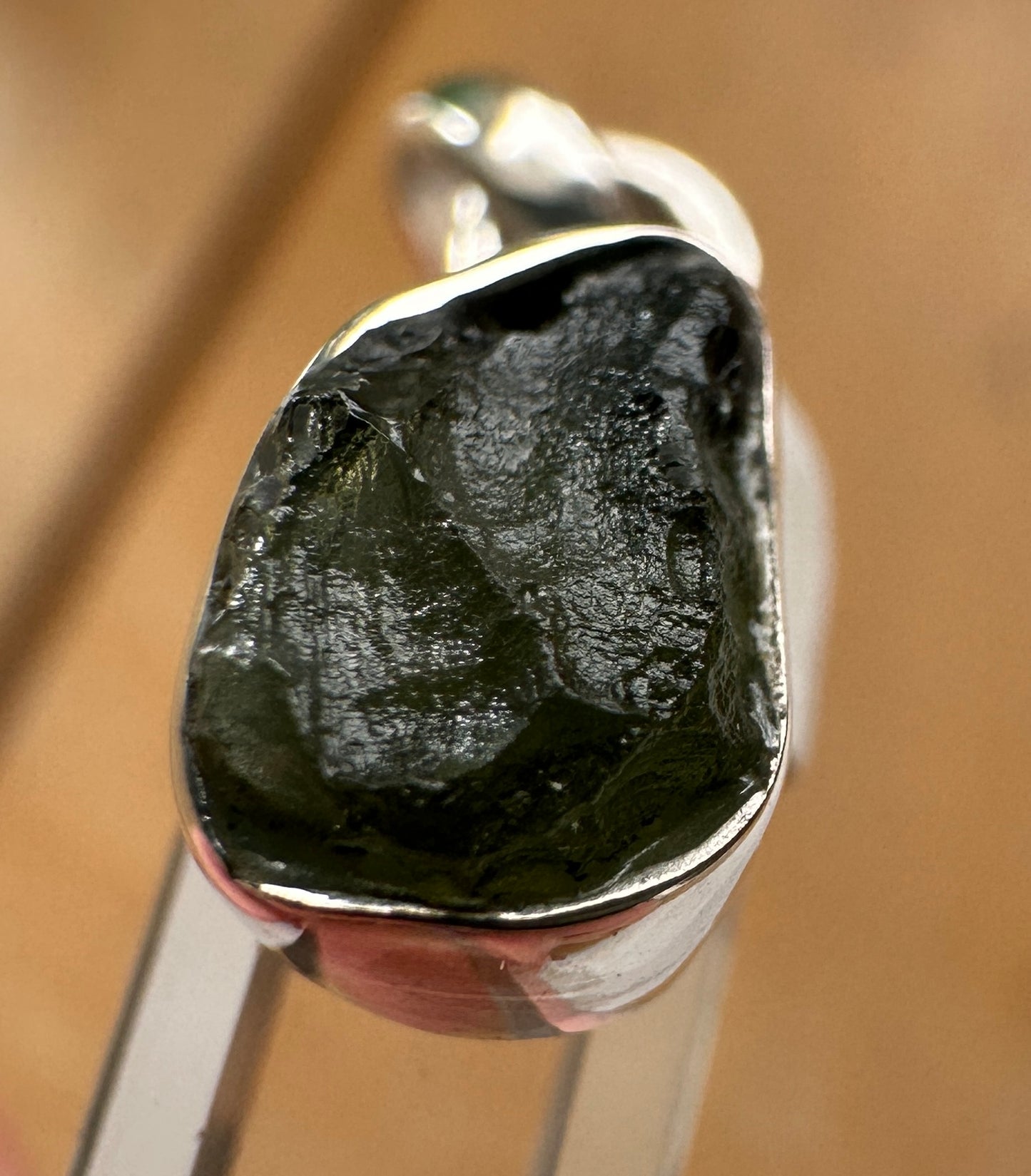 Sterling Silver 925 Clear Quartz Point with Genuine Moldavite Pendant 4.5cm