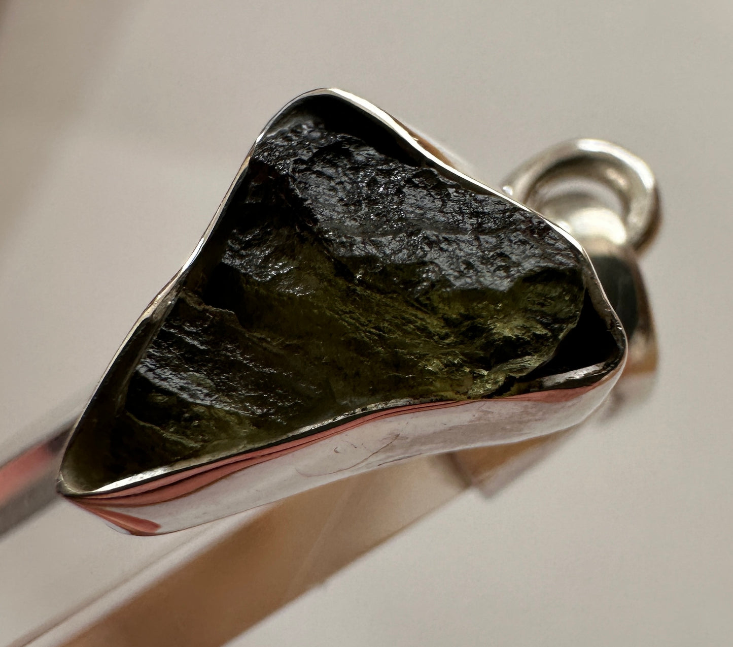 Sterling Silver 925 Clear Quartz Point with Genuine Moldavite Pendant 4.5cm