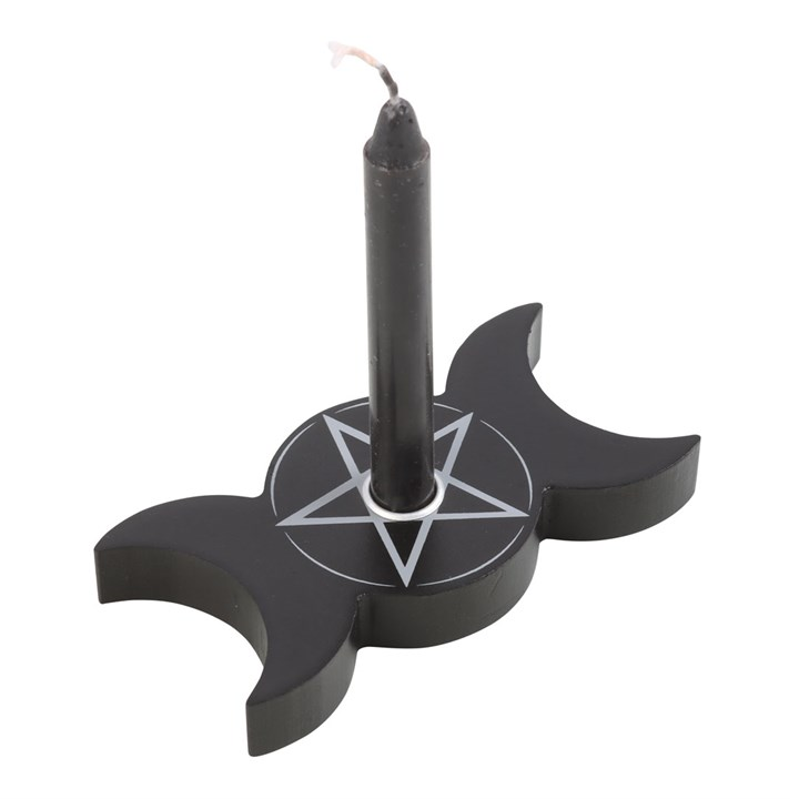 Triple Moon Spell Candle Holder, Pentagram Magic Wicca Witchcraft Altar Pagan