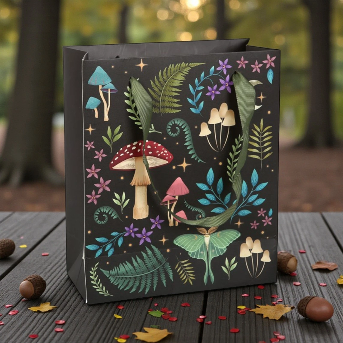 Dark Forest Design 23cm Gift Bag Nature Toadstool Present Birthday Christmas