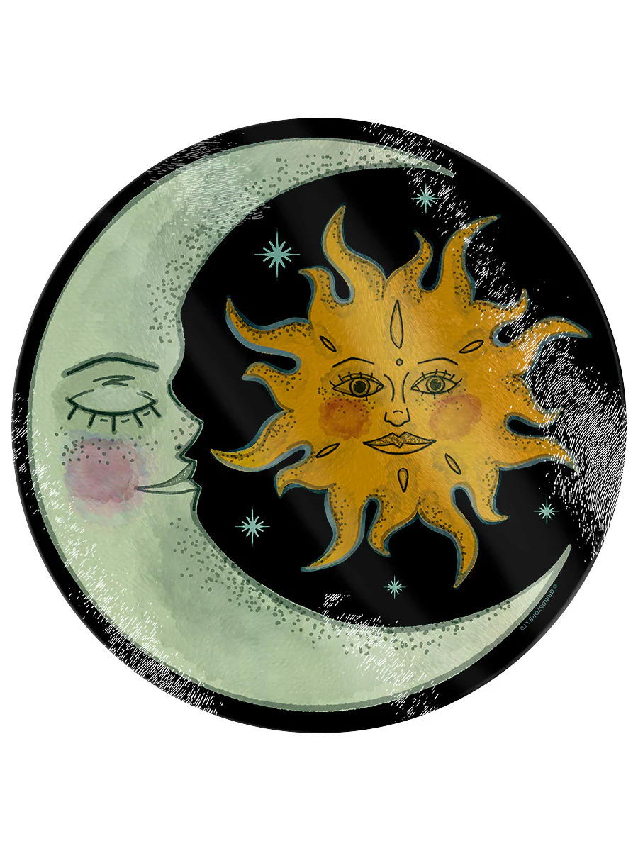 Ethereal Night & Day Glass Chopping Board Sun Moon Boho Round Kitchen Decor