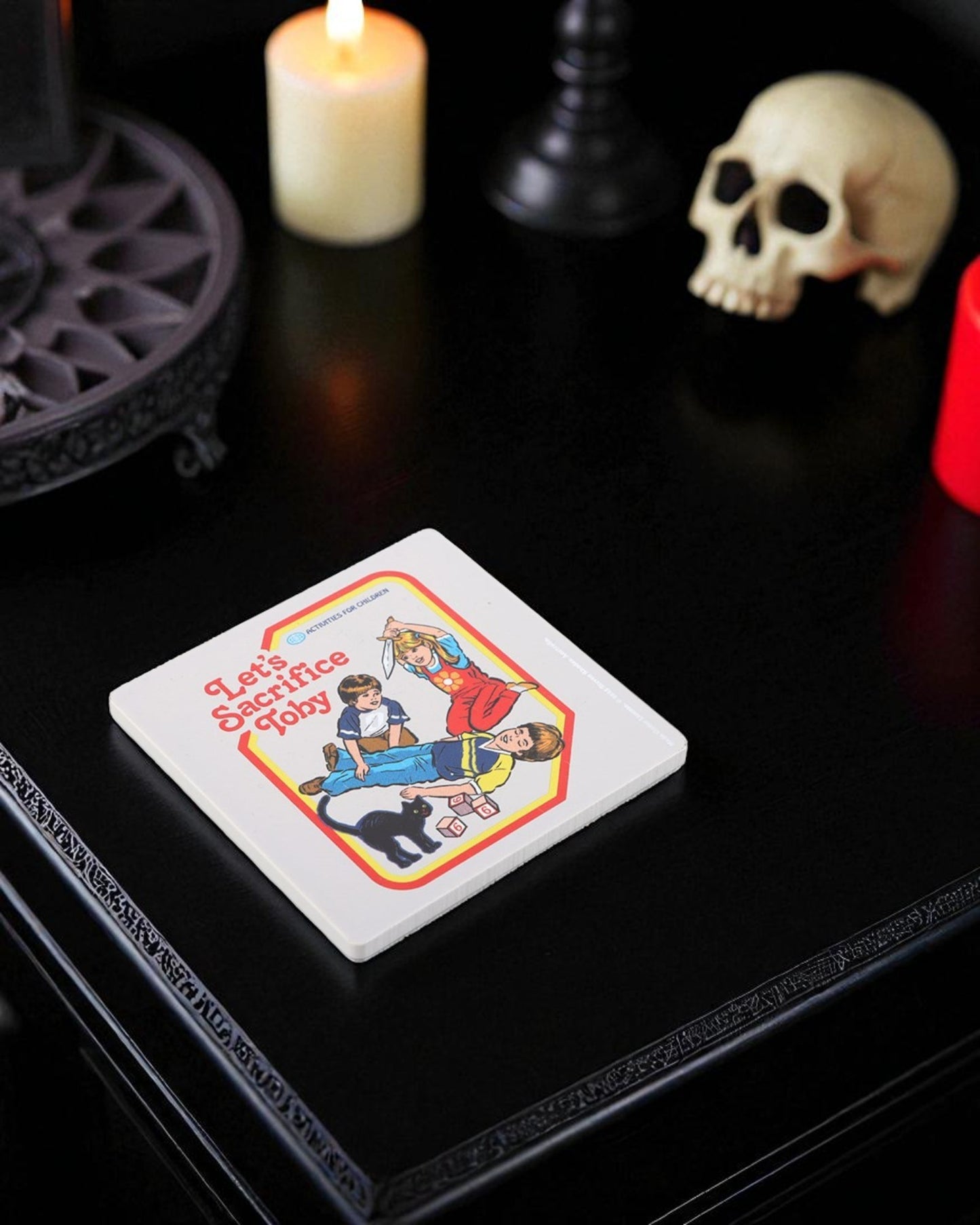 Steven Rhodes Let's Sacrifice Toby Coaster Dark Humour Alternative Retro Gift Tea Coffee Lover