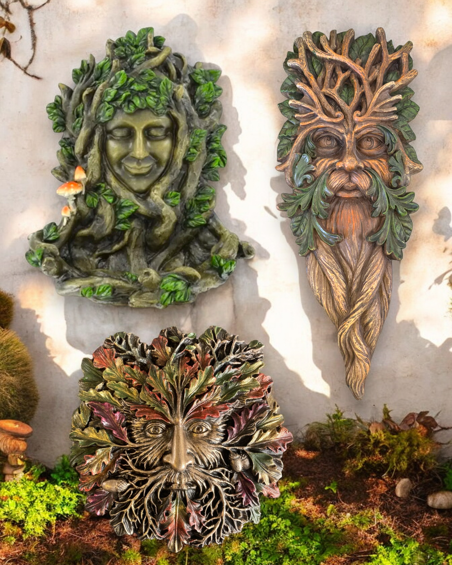 The Green Man (and Lady) Wall Plaques