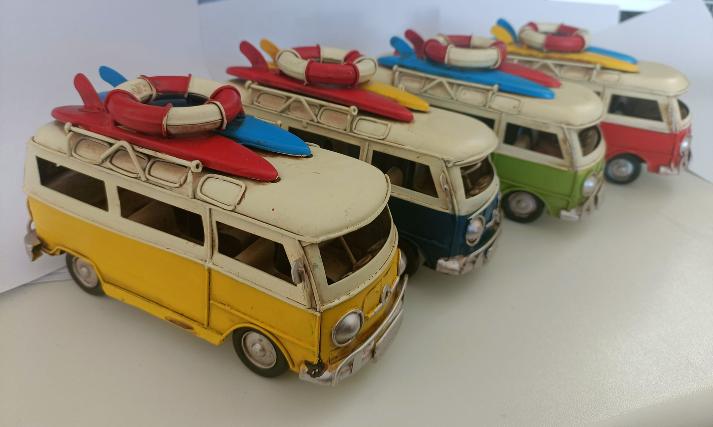 Metal 17cm VW Style Rustic Hand Painted Surf Campervan Model