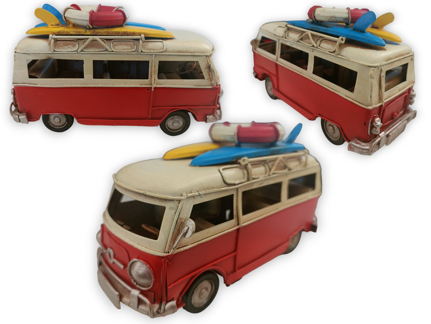 Metal 17cm VW Style Rustic Hand Painted Surf Campervan Model