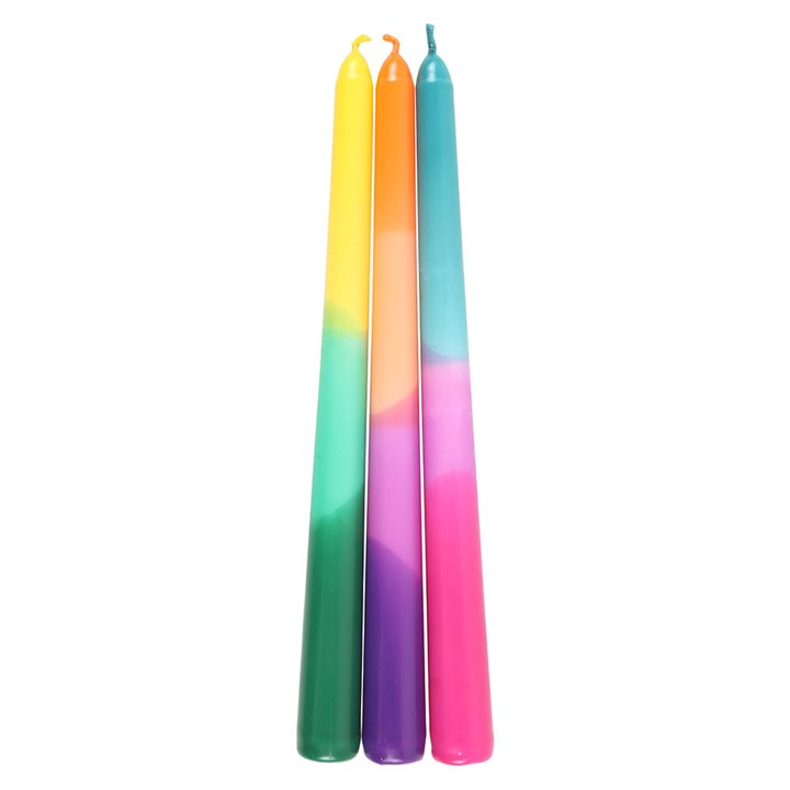 Set of 3 Dipped Aura Energy Vibrant Taper Candles Meditation Altar Spiritual