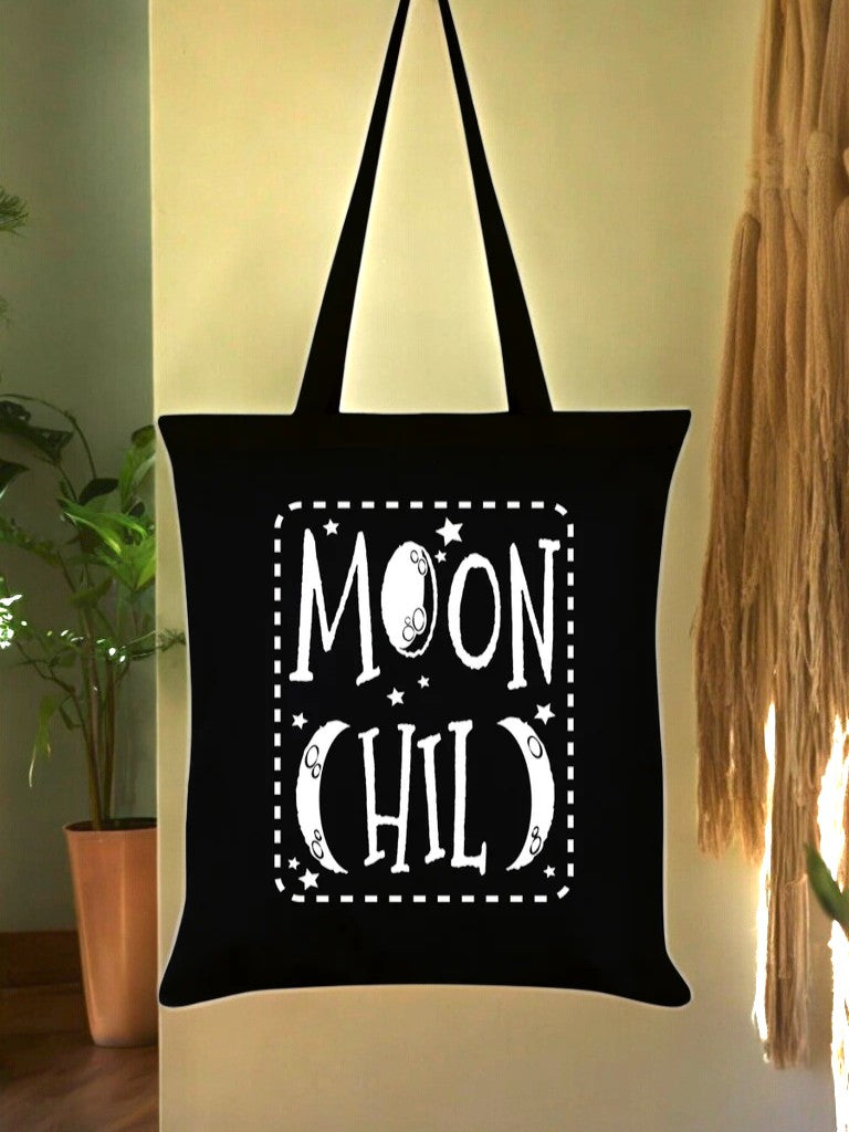 Moon Child Black Cotton Tote Bag