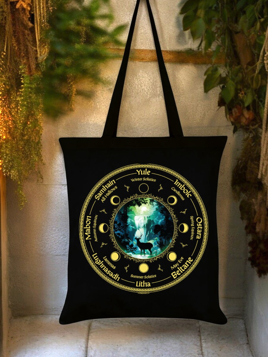 Pagan Calendar Black Tote Bag