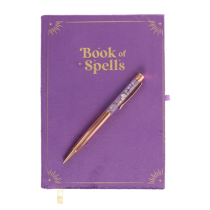 Book of Spells Journal with Amethyst Crystal Pen Witchy Gift Pagan Notebook