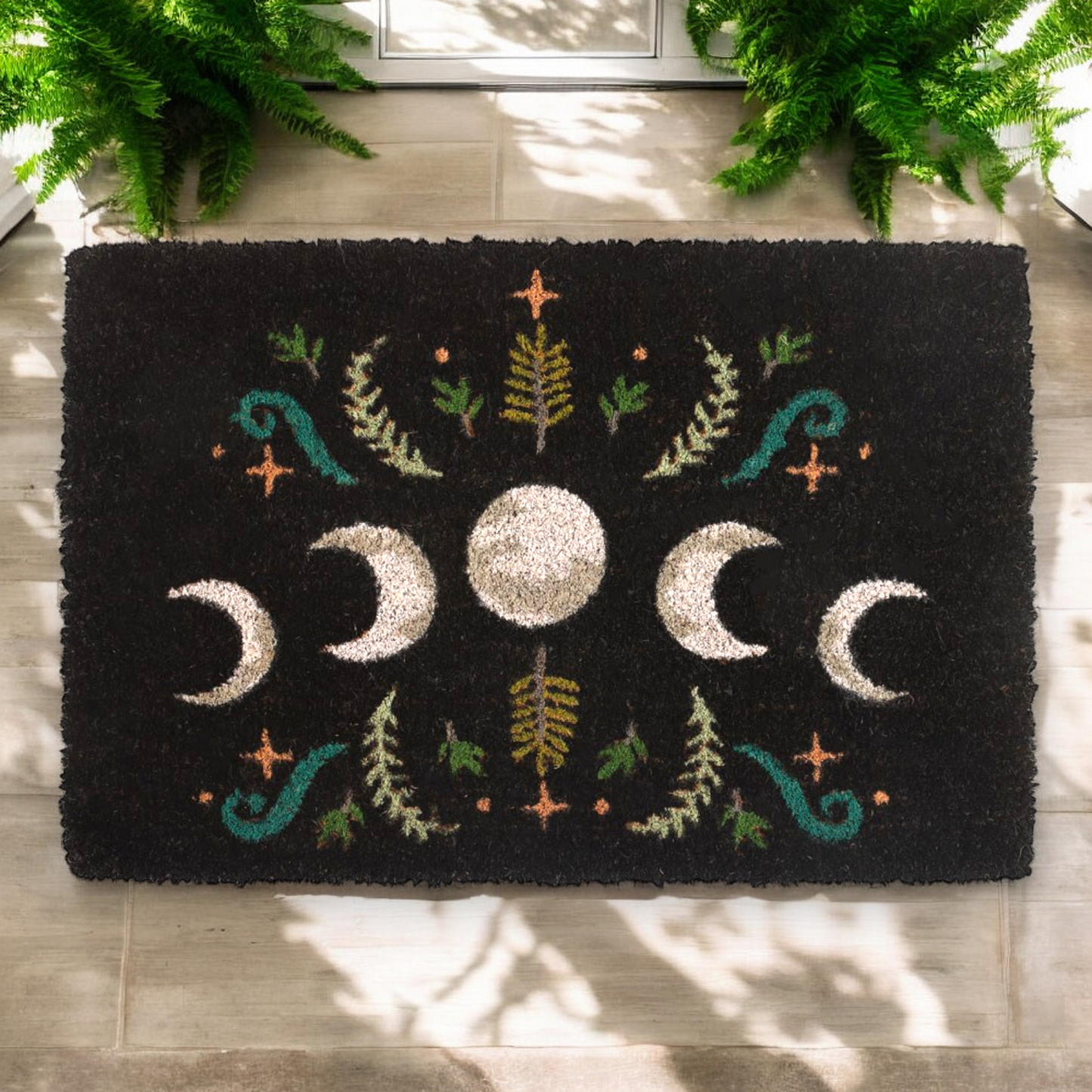 Black Dark Forest Moon Phase Doormat Door Mat Luna Nature 60x40cm