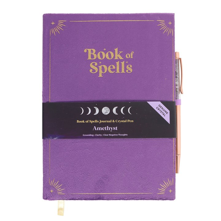 Book of Spells Journal with Amethyst Crystal Pen Witchy Gift Pagan Notebook