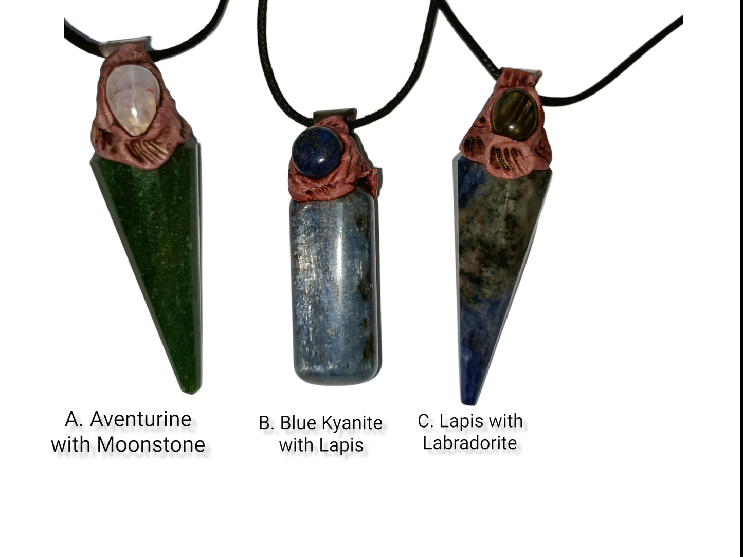 Hand Made Gemstone Point Pendants Lapis Aventurine and Kyanite