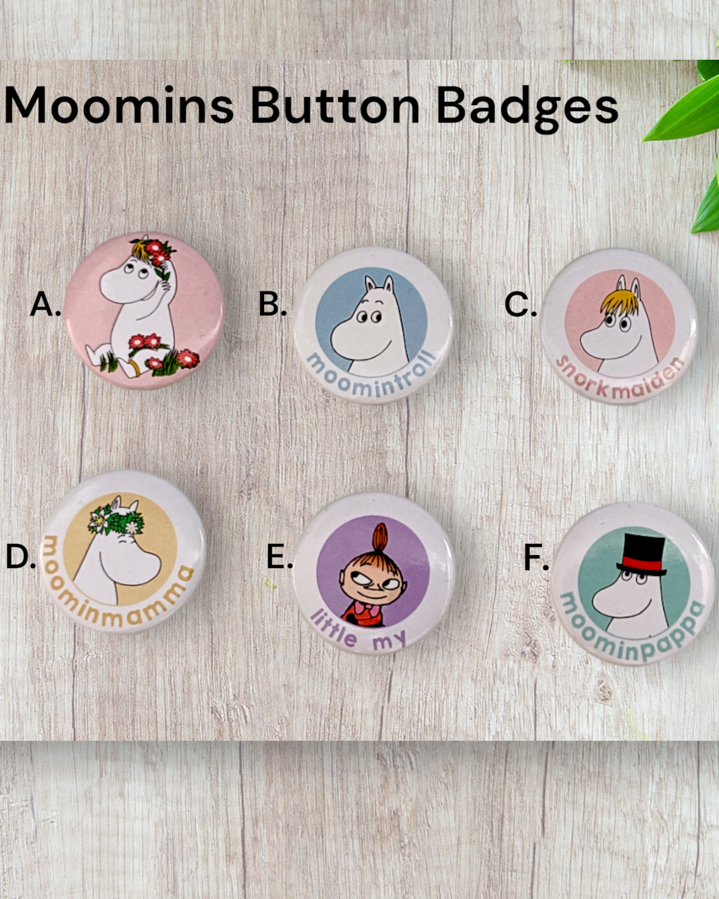 Moomins Character Button Badges Moomintroll Snorkmaiden Little My