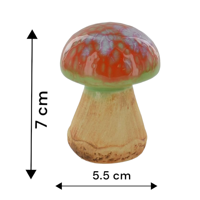 Mini Rounded Orange & Green Ceramic Garden Mushroom Outdoor Decor / fairy garden