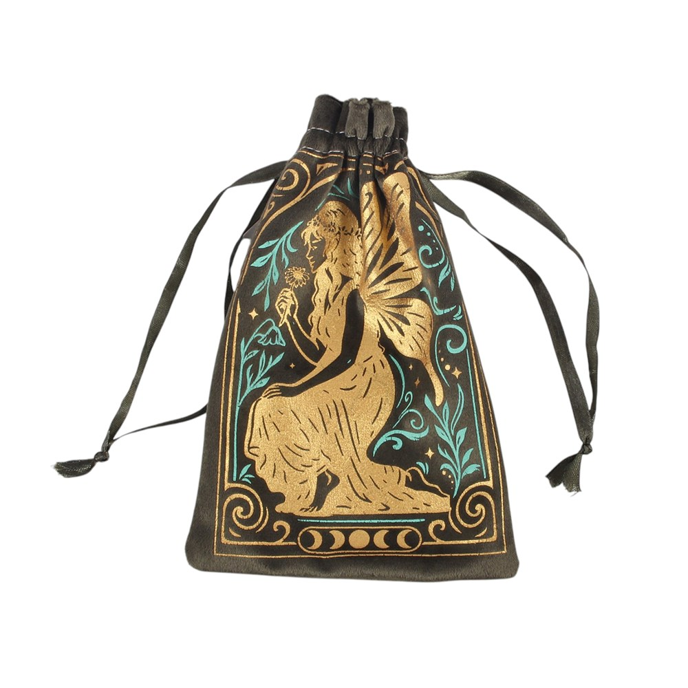 Stardust Fairy Drawstring Pouch Tarot Bag Green & Gold Velvet