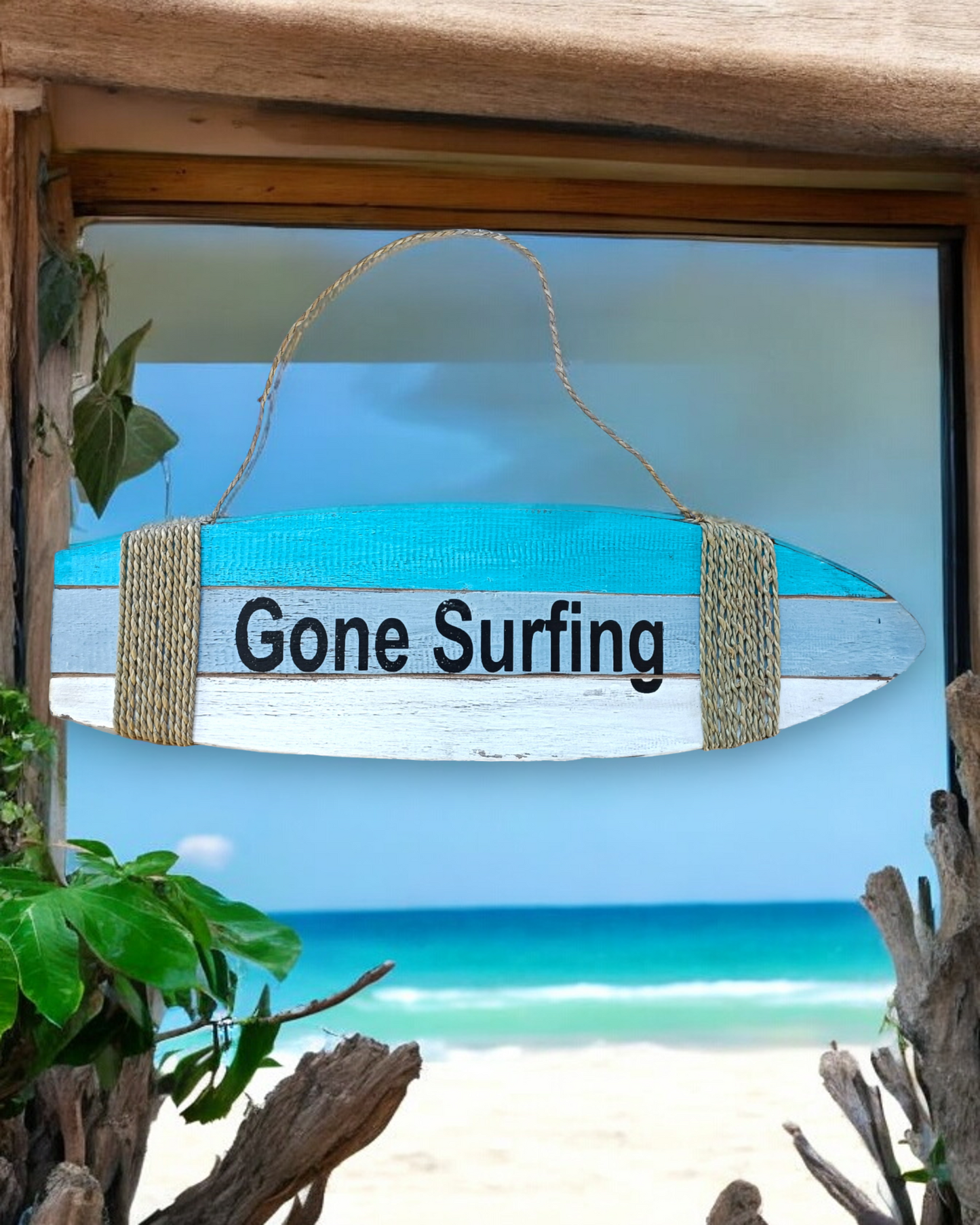 Fair Trade Gone Surfing Rustic Wooden Surfboard Sign Beach Theme Decor Ocean Vibe