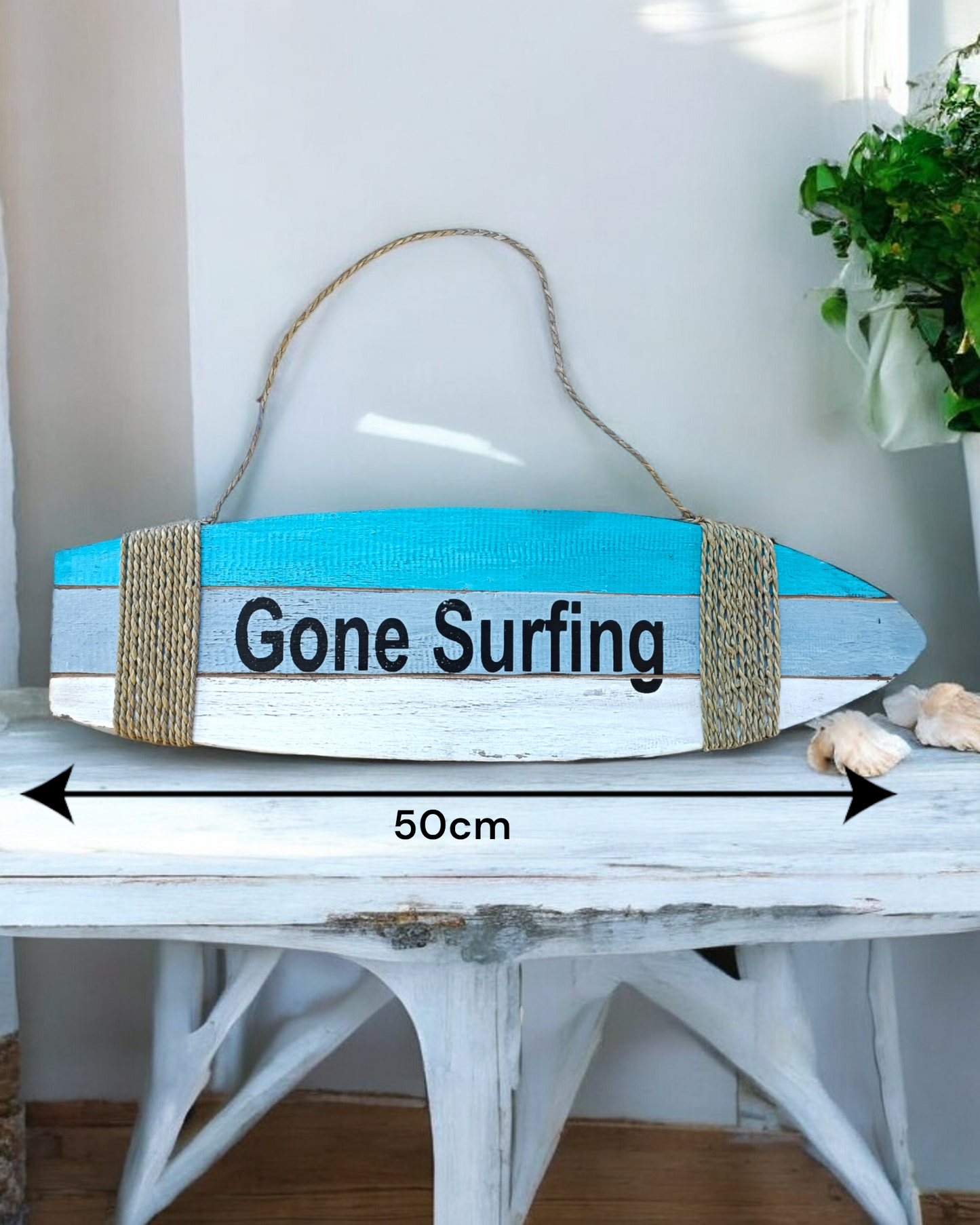 Fair Trade Gone Surfing Rustic Wooden Surfboard Sign Beach Theme Decor Ocean Vibe