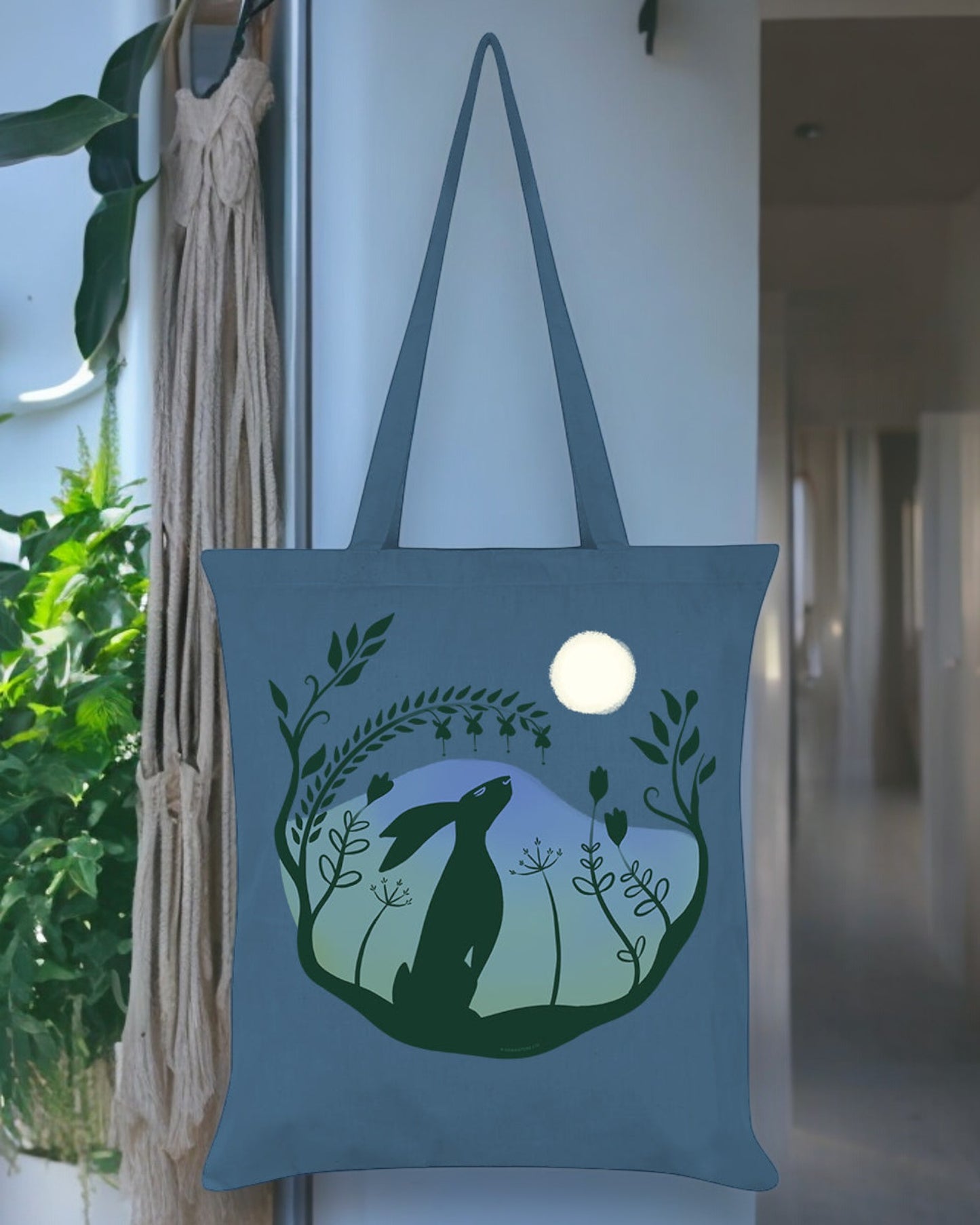 Harvest Moon Airforce Blue Hare Tote Bag