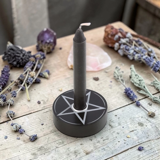 Round Pentagram Spell Candle Holder, Magic Wicca Witchcraft Altar Pagan Witchy