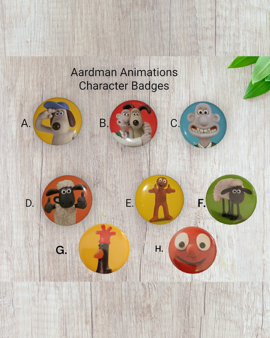 Aardman Animations Character Button Badges Wallace & Gromit Shaun The Sheep Morph Feathers McGraw