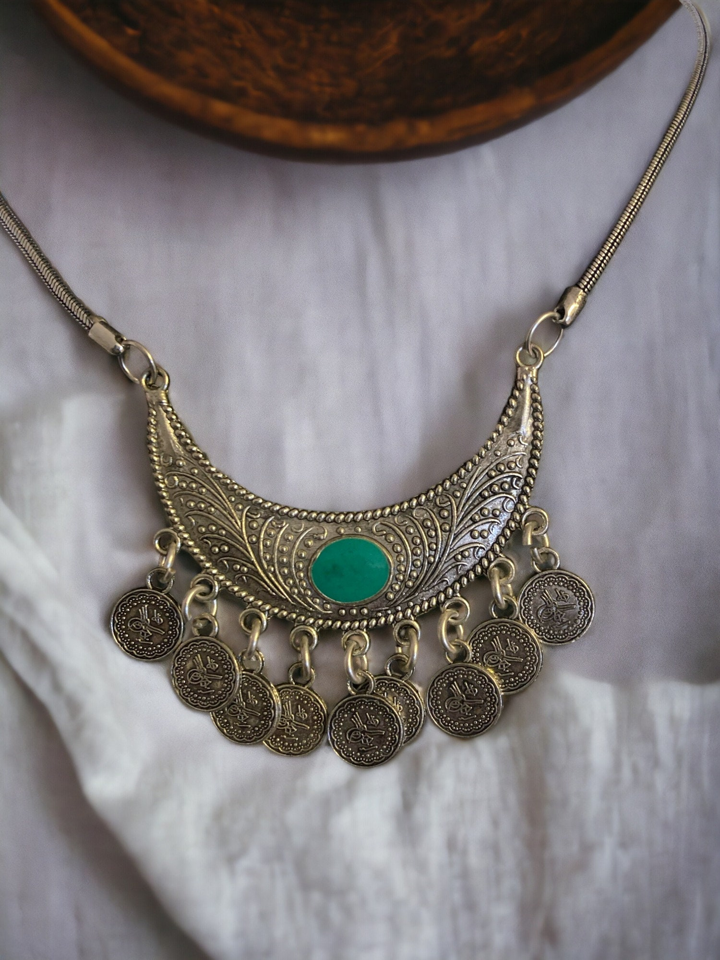 Ethnic Silver Metal Coin Necklace