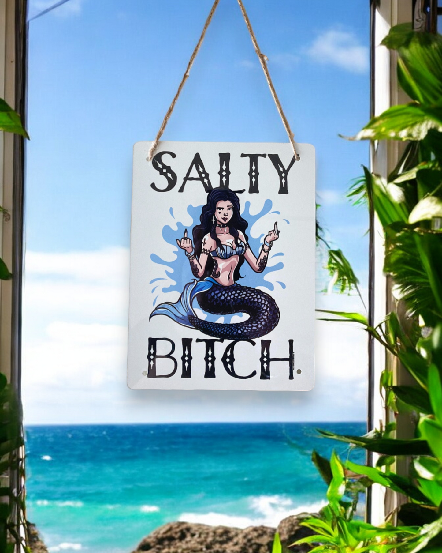 Salty B*tch metal wall sign - Wild swimming - surfer - ocean lover - sea swimmer - alternative - goth