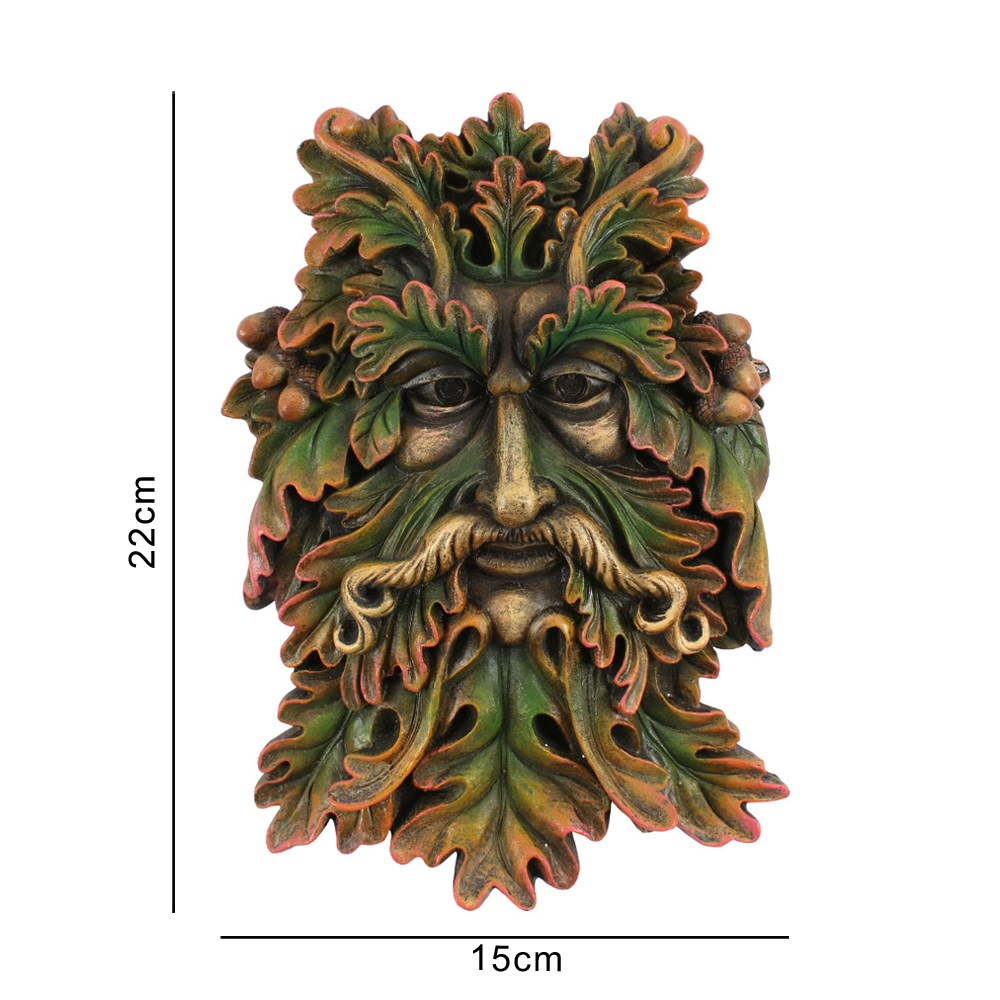 Green Man Wall Plaque with Pink Tipped Oak Leaves & Acorns