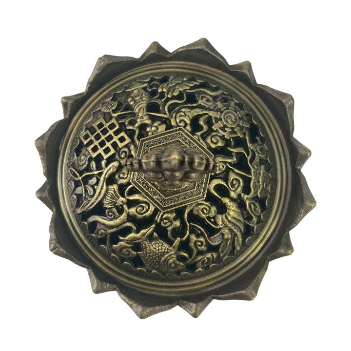 Metal brass effect lotus incense cone holder.