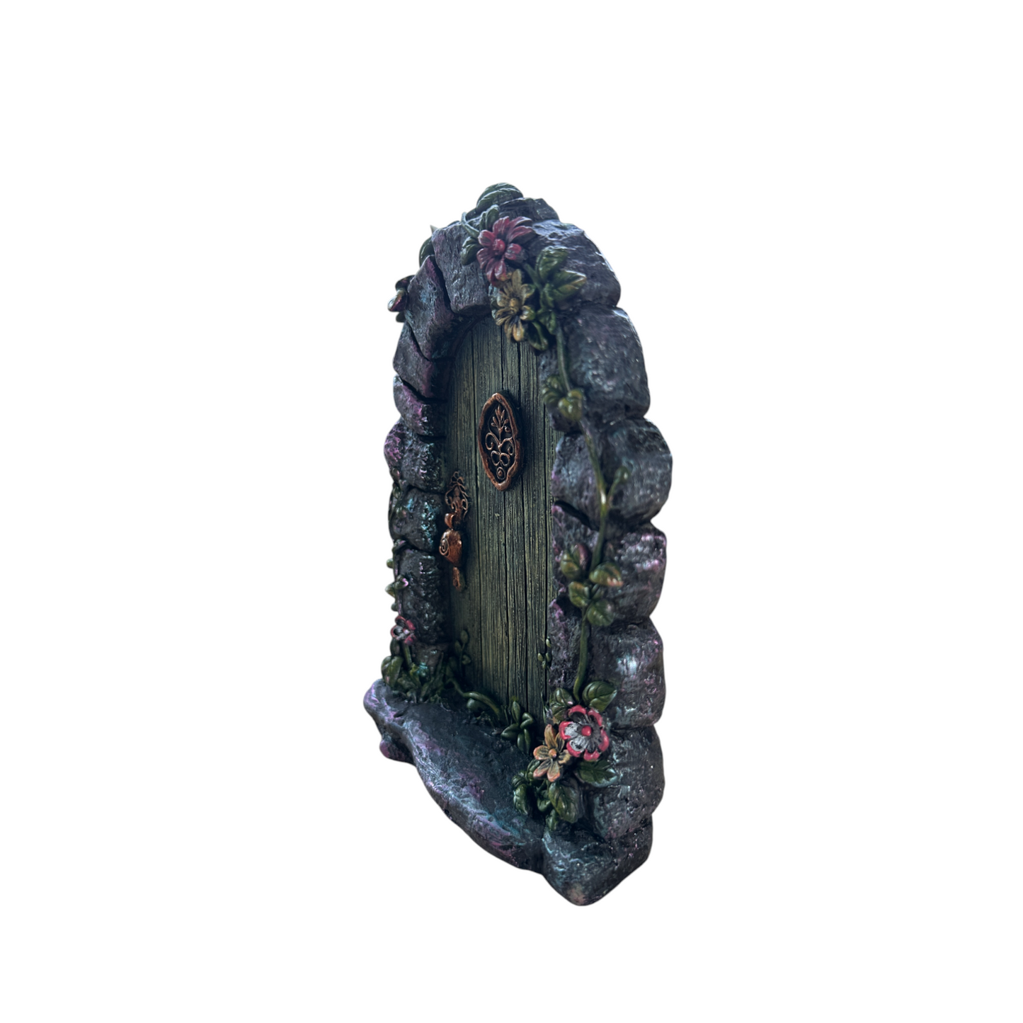 Large Green Purple Shimmer Fairy Door Flower Leaves Design Pixie Woodland House