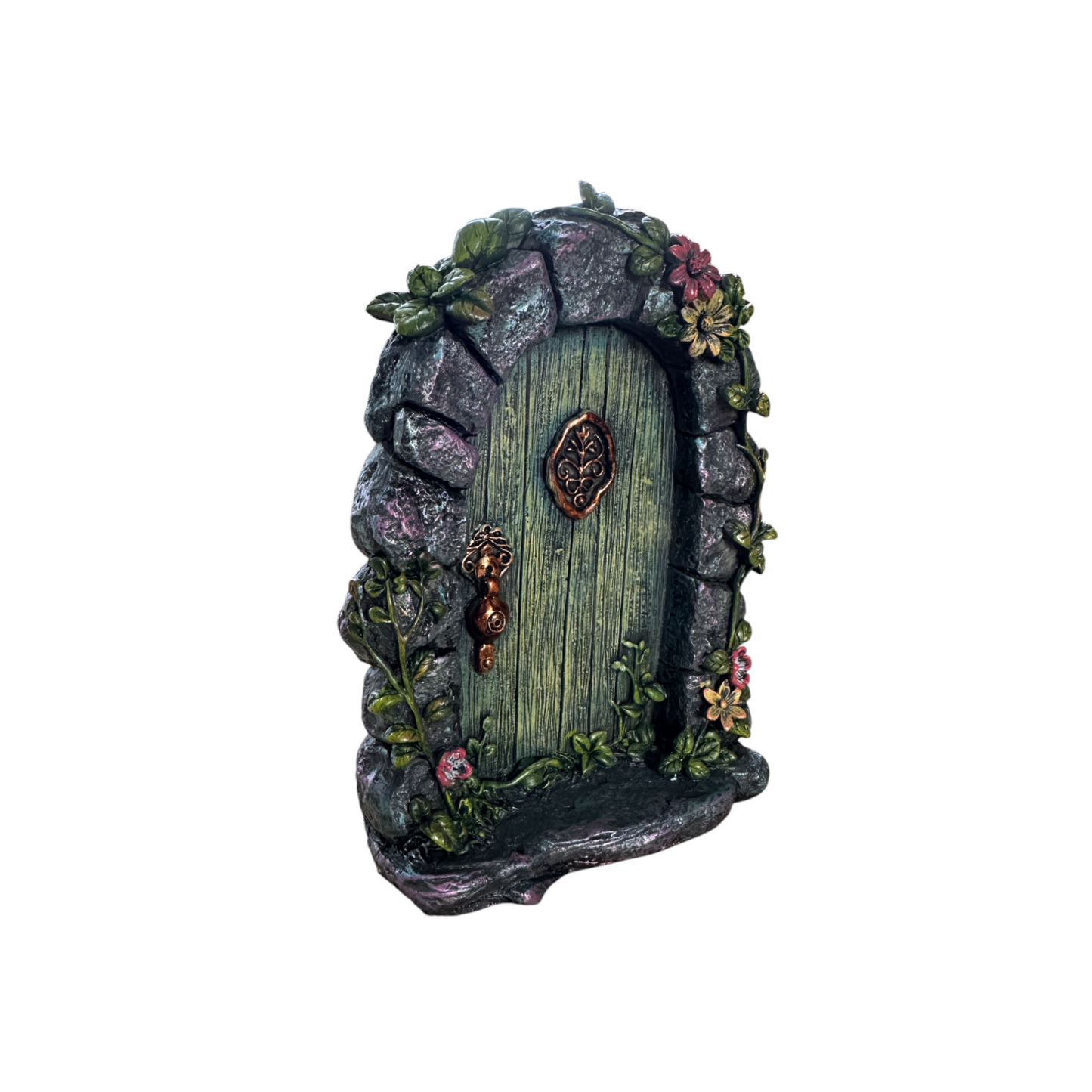 Large Green Purple Shimmer Fairy Door Flower Leaves Design Pixie Woodland House
