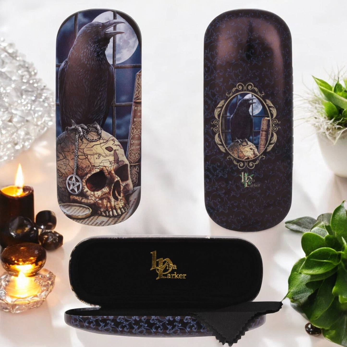 Salem Raven and Skull gothic glasses case - Artwork by Lisa Parker