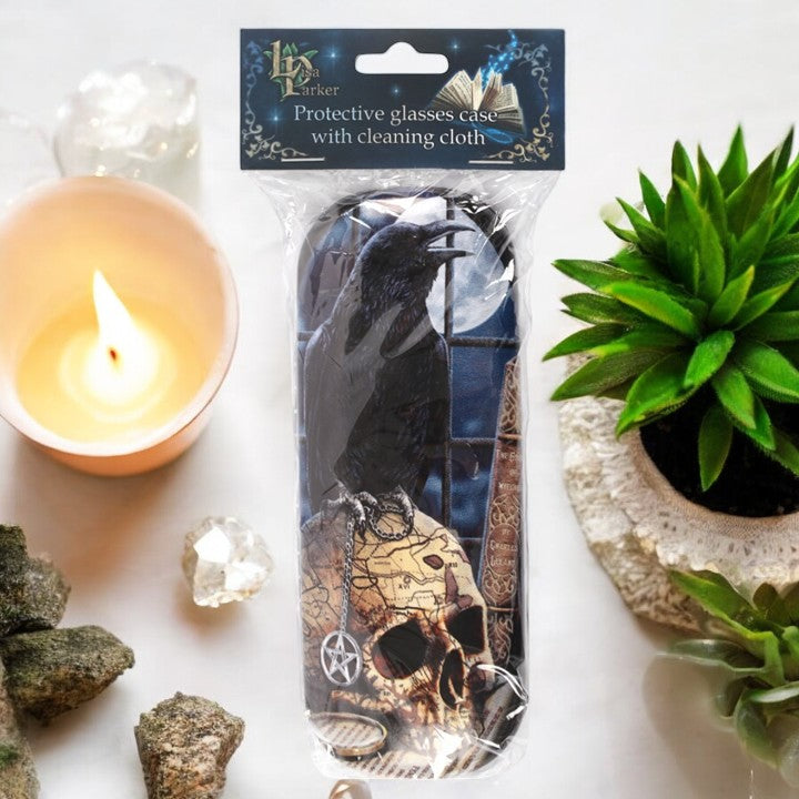 Salem Raven and Skull gothic glasses case - Artwork by Lisa Parker