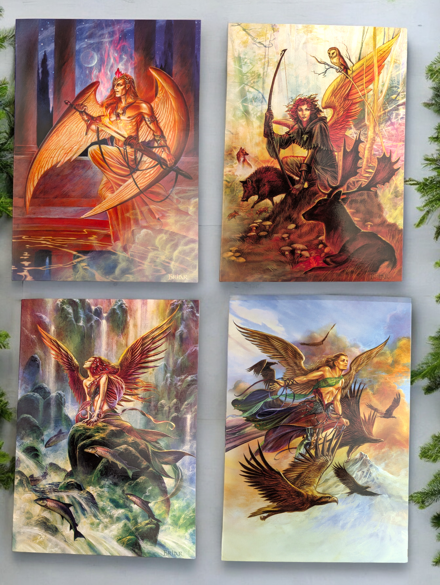 Elemental Angel Fantasy Art Cards by Briar Fire, Air, Water and Earth