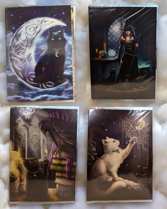 Fantasy Art Cards with Cats Witch Familiars