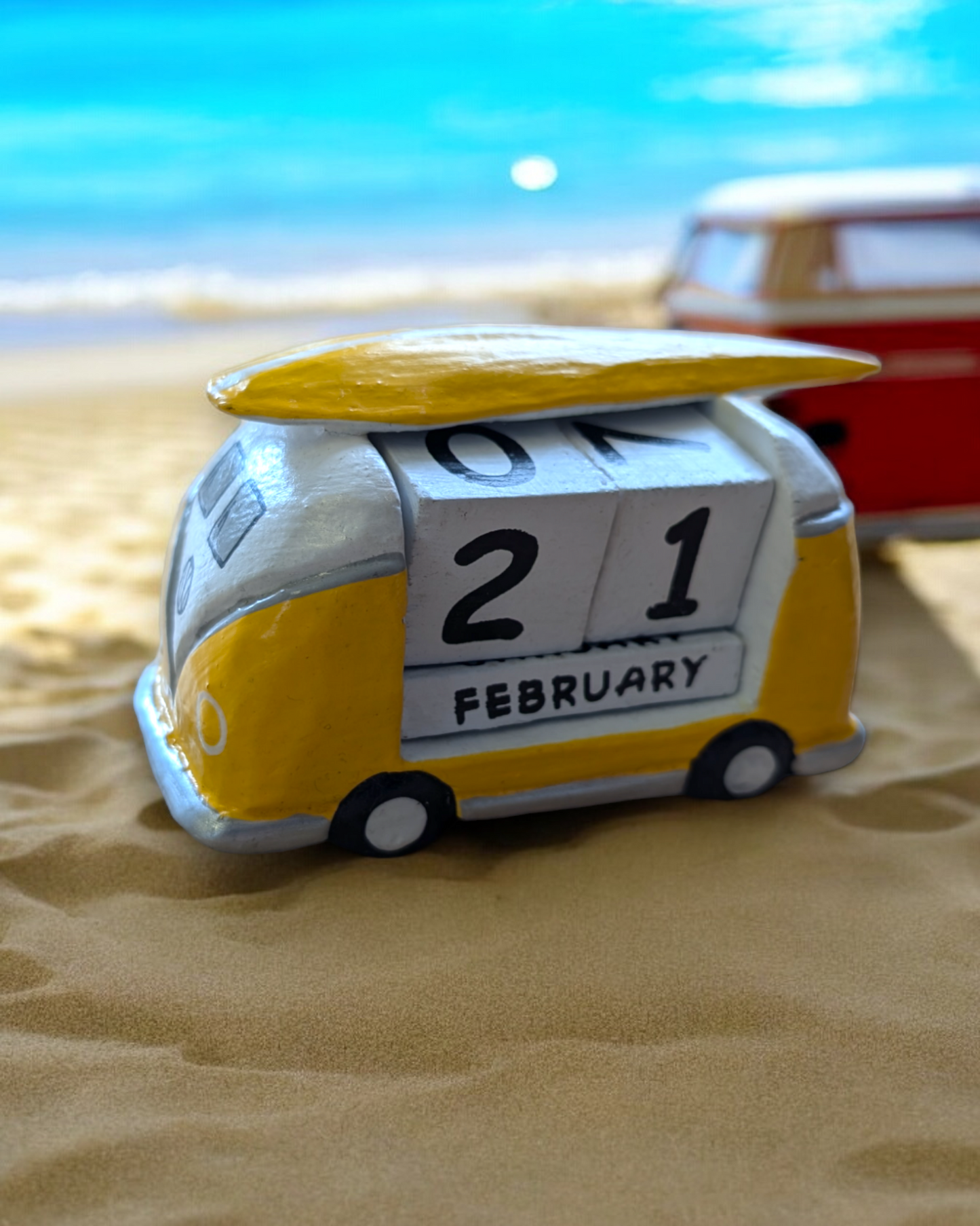 Fair Trade Rustic Small VW Style Perpetual Calendars Surf Run To The Sun