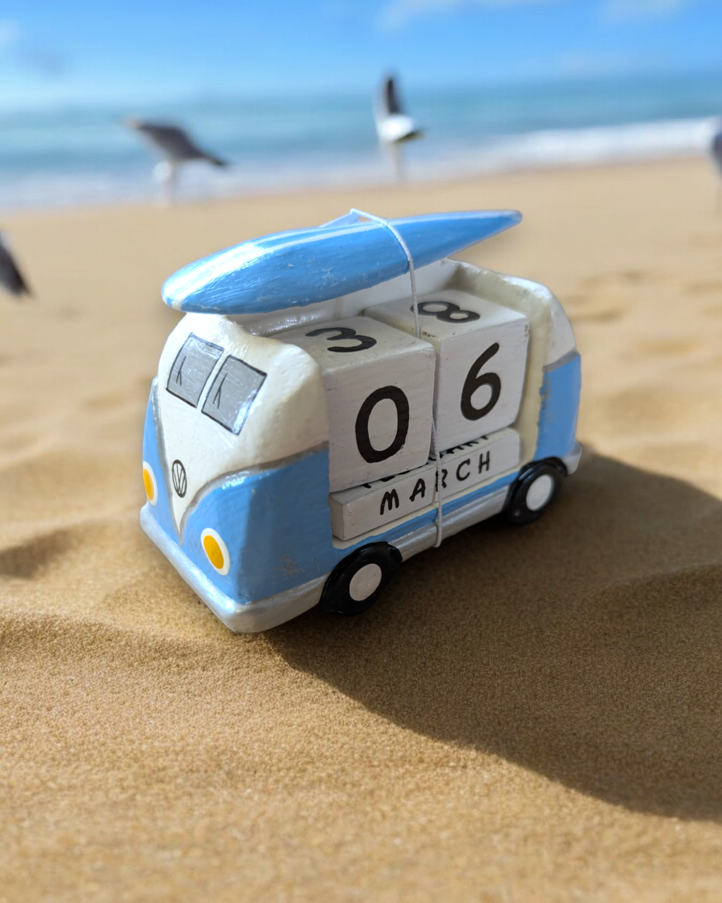 Fair Trade Rustic Small VW Style Perpetual Calendars Surf Run To The Sun