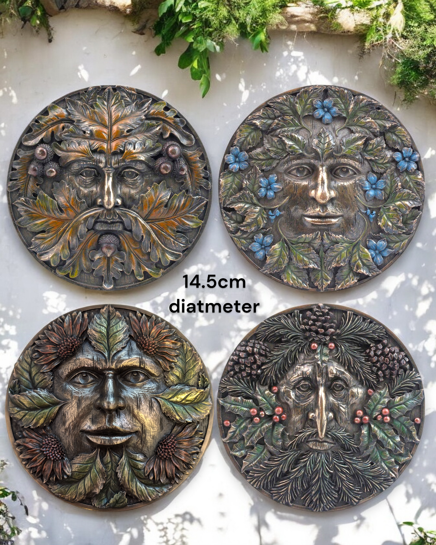 Bronzed Tree Spirit Wall Plaques Beltane Midsummer Autumn Winter