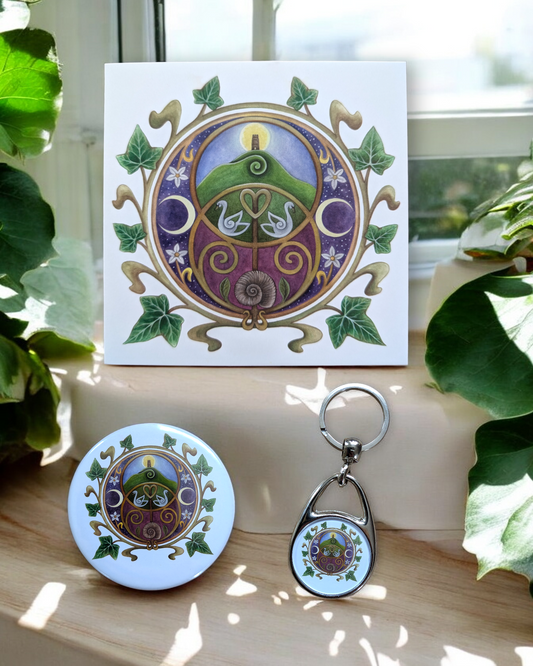 Heart of Avalon Eco Card Mirror or Keyring - Artwork Esther Remmington Chalice Well