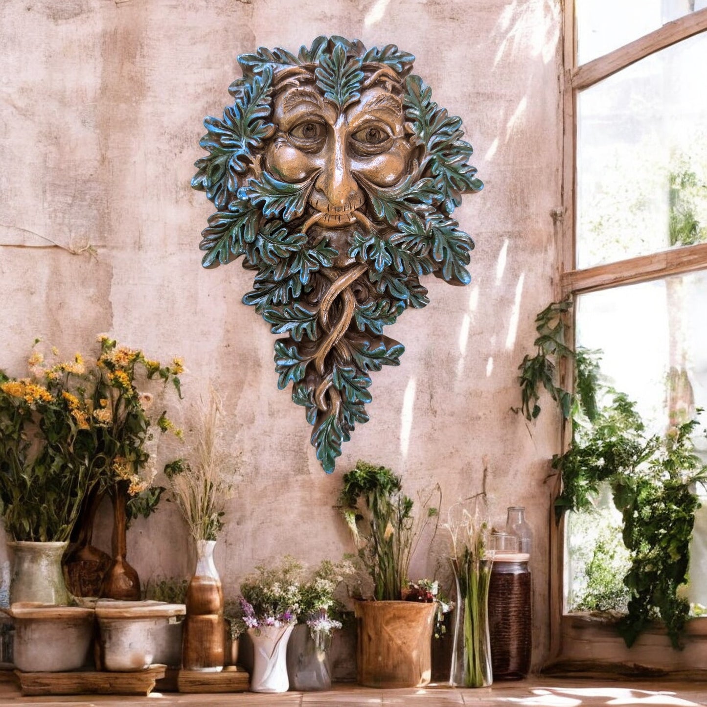 Twisty beard wise Greenman wall plaque or garden decor