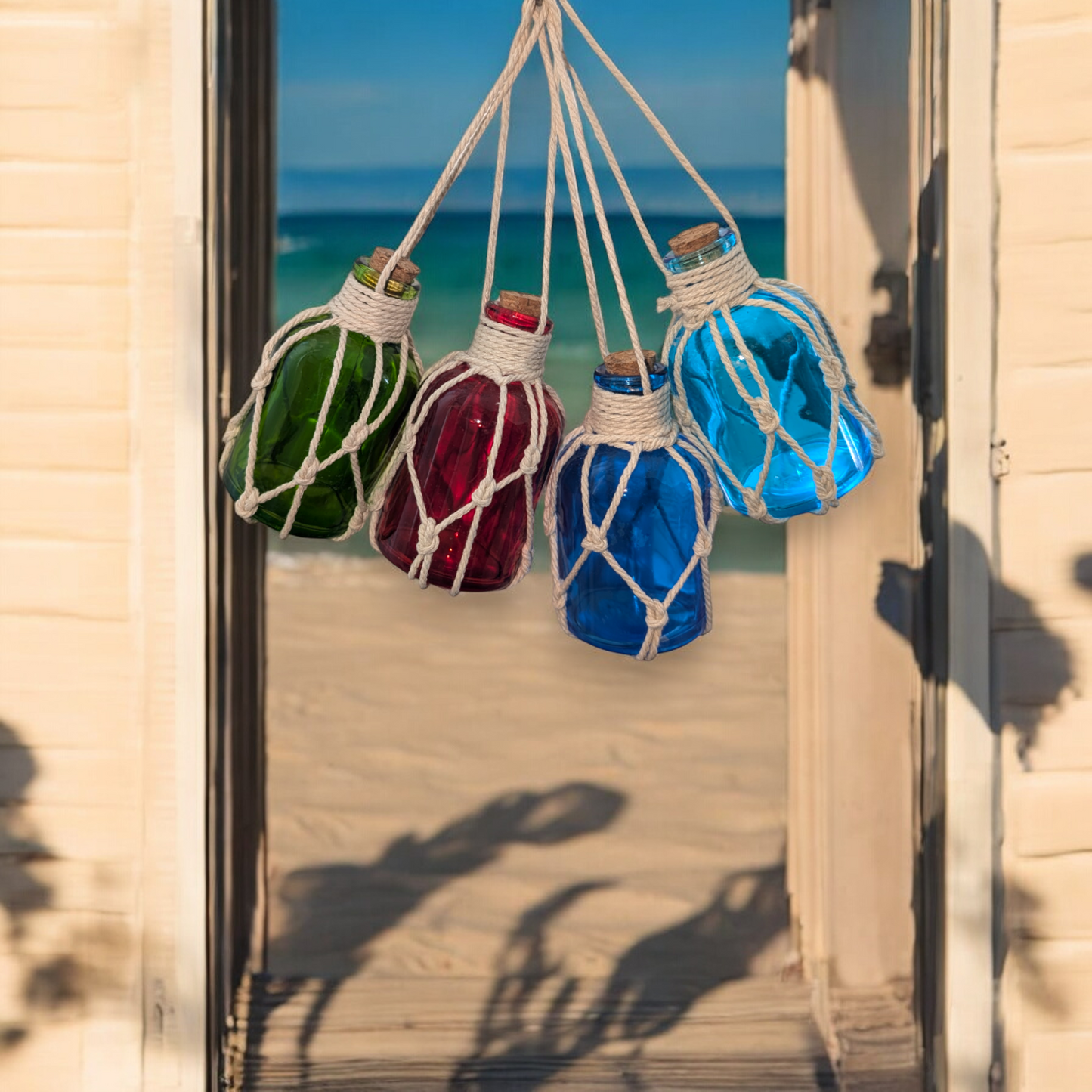 Small Coloured Glass Bottles with String