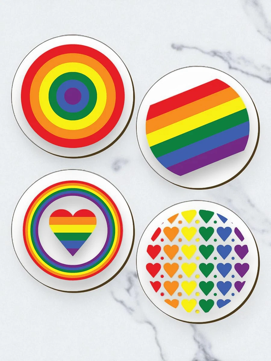 Rainbow Pride LGBTQ+ Coasters Set of 4 Rainbows Love Bar