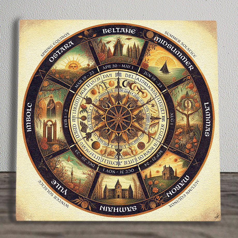 Pagan Wheel Of The Year Calendar Ceramic Art Panel Wall Tile Ostara Beltane Yule