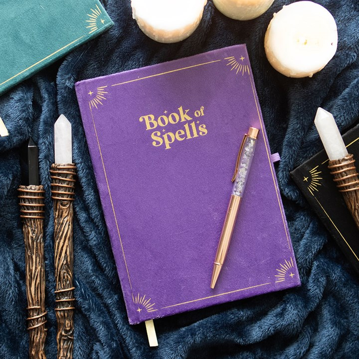 Book of Spells Journal with Amethyst Crystal Pen Witchy Gift Pagan Notebook