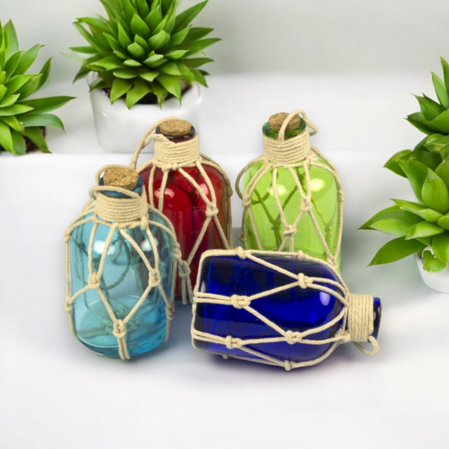 Small Coloured Glass Bottles with String