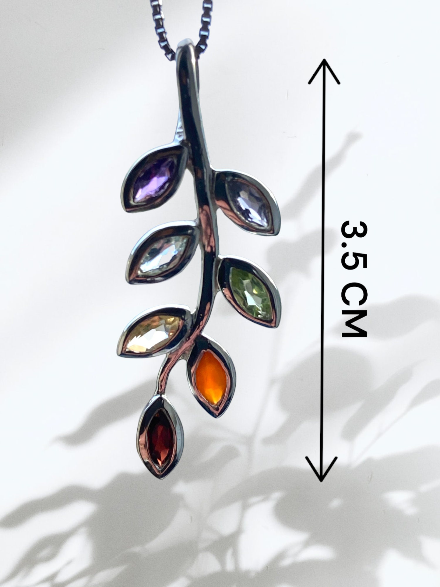 Chakra Crystal Leaf Sterling Silver 925 Pendant