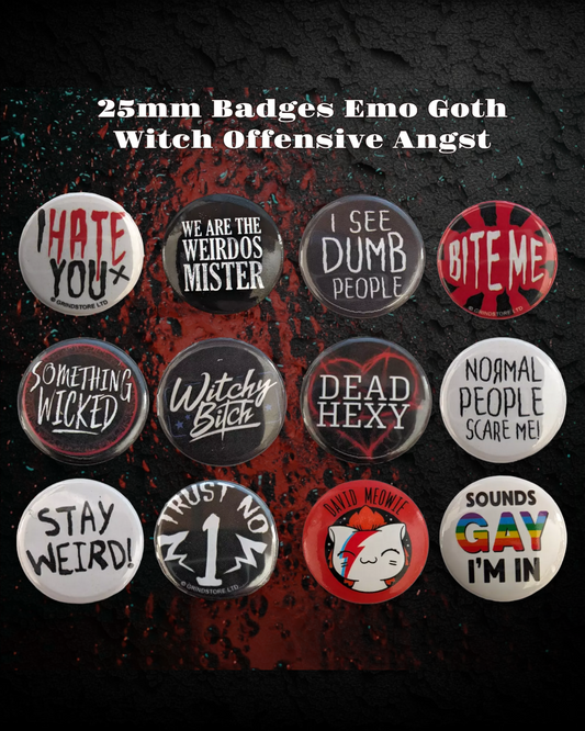 25mm Small But Mighty Button Badges Goth Emo Offensive Pride