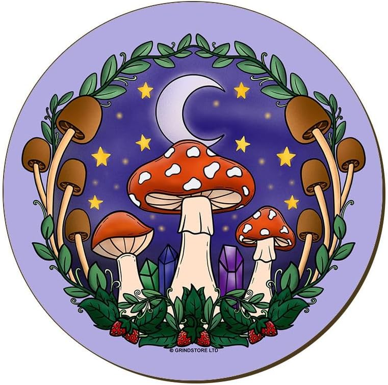 Forest Fungi Mushroom Toadstool Coaster Alternative Gift Nature Moon Tea Coffee